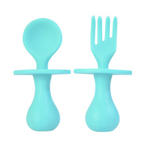 Baby silicone soft spoon Childrens tableware set Auxiliary food spoon Feed the baby to learn to eat special training spoon fork