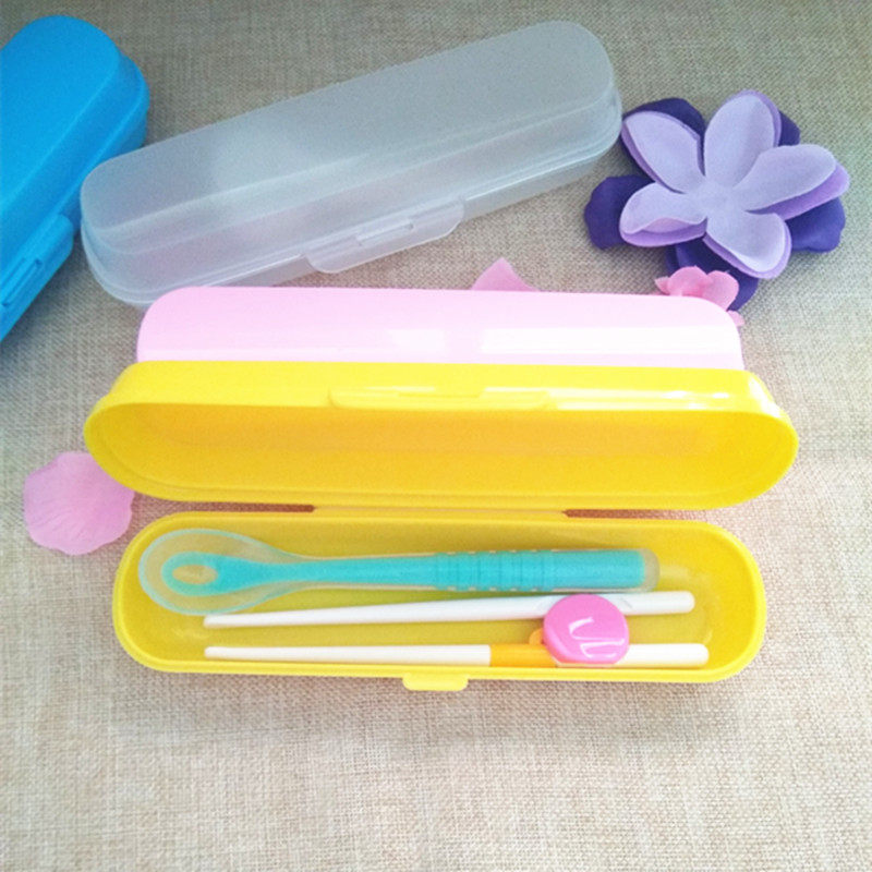 Portable student tableware storage box Children's learning chopsticks fork spoon box Baby milk powder spoon storage box Large