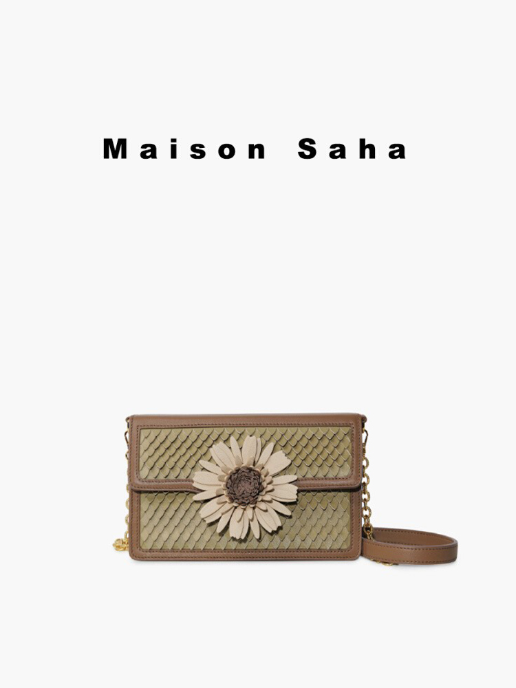Maison Saha 枫丹白露系列小众设计复古斜挎女小方包度假休闲