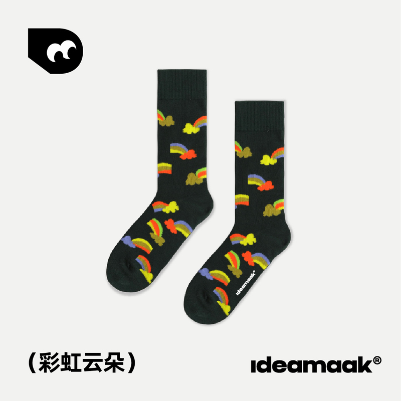 Ideamaak Rainbow Clouds American Retro Barn Style Mid-Calf Socks 2026 Autumn Ins Trendy Socks