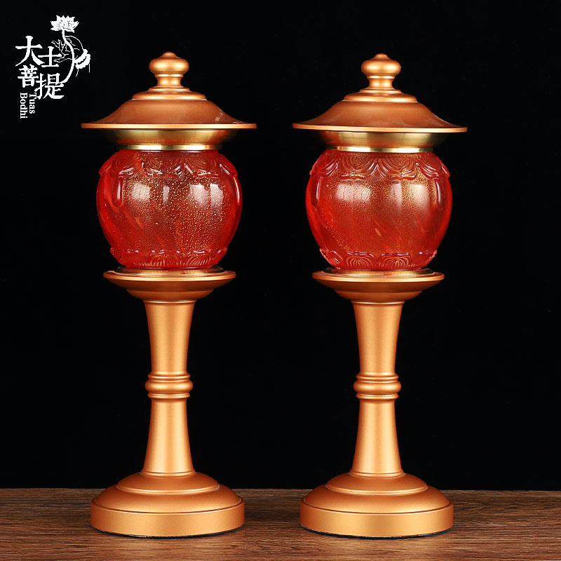 Taiwan pure copper lotus lamp for Buddha lamp Household glass Guanyin lamp for Buddha Lamp LED Changming Lamp plug-in pair
