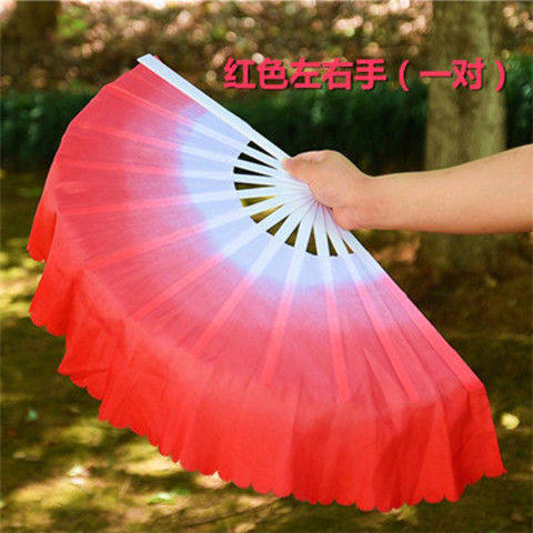 Section Beige Clouds Fan Thickened Plastic Gradual color dance fan Green Flowers Porcelain Dance Fan Shoots Song Mulan Fan Dancing Fan
