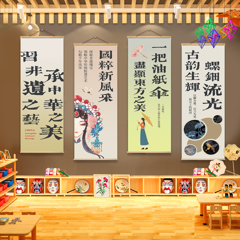 Intangible Cultural Heritage Wall Decoration Hanging Cloth Market Handicraft Workshop Photo Background Cloth Hanfu Chinese Style Hanging Scroll