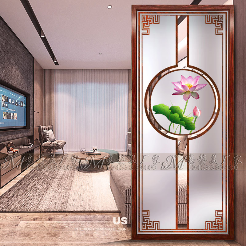 New Chinese entry screen partition living room office bedroom decoration light luxury modern glass porch wall small apartment