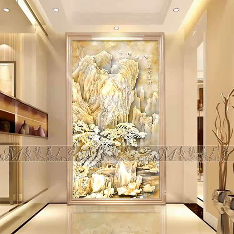European custom art glass entrance living room screen partition Carved glass TV background wall 3D three-dimensional relief
