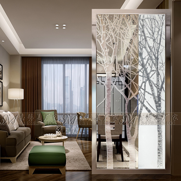 European art glass partition screen porch living room entry shoe cabinet frosted transparent craft glass sliding door simple