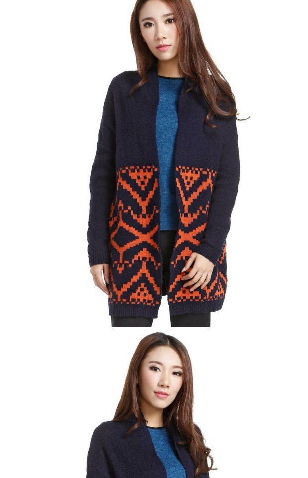 Ai Yiyi quầy đích thực bầu không khí thời trang phụ nữ áo len dệt kim dài 170116078 áo khoác len cardigan