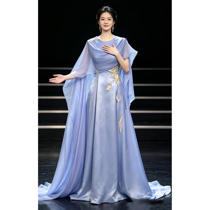 Beautiful Purple Guzheng and Pipa Performance Costume, New Chinese-Style Host Evening Dress, Solo Ethnic Vocal Music Exam Long Dress Beautiful Purple Guzheng and Pipa Performance Costume, New Chinese-Style Host Evening Dress, Solo Ethnic Vocal Music Exam Long Dress
