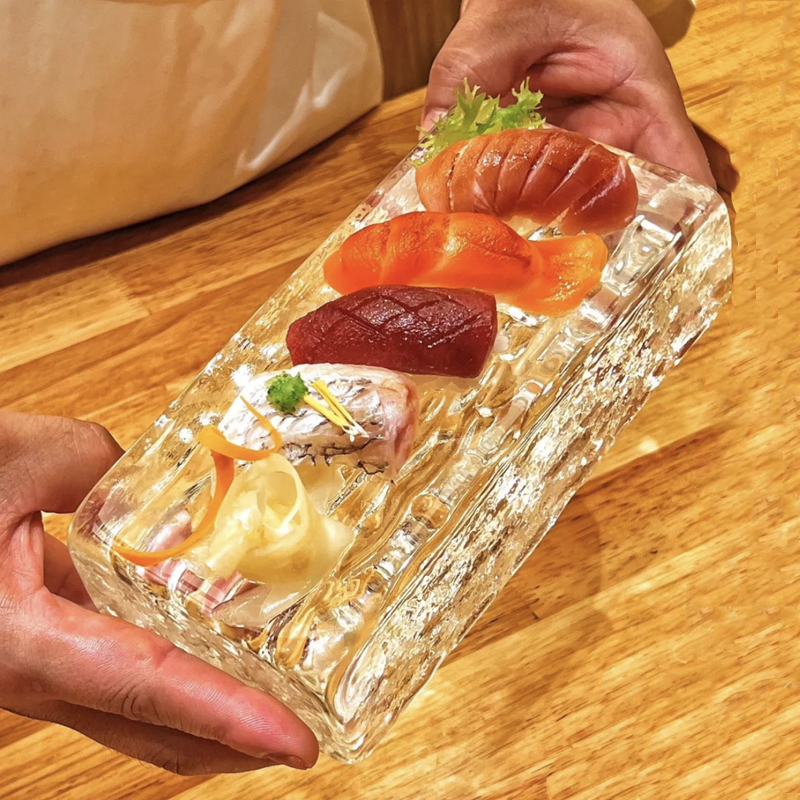 Japanese Plate-Style Tableware, High-End Glass Flat Plate, Creative Sashimi Sushi Plate, Artistic Dish, Fusion Dish Plate