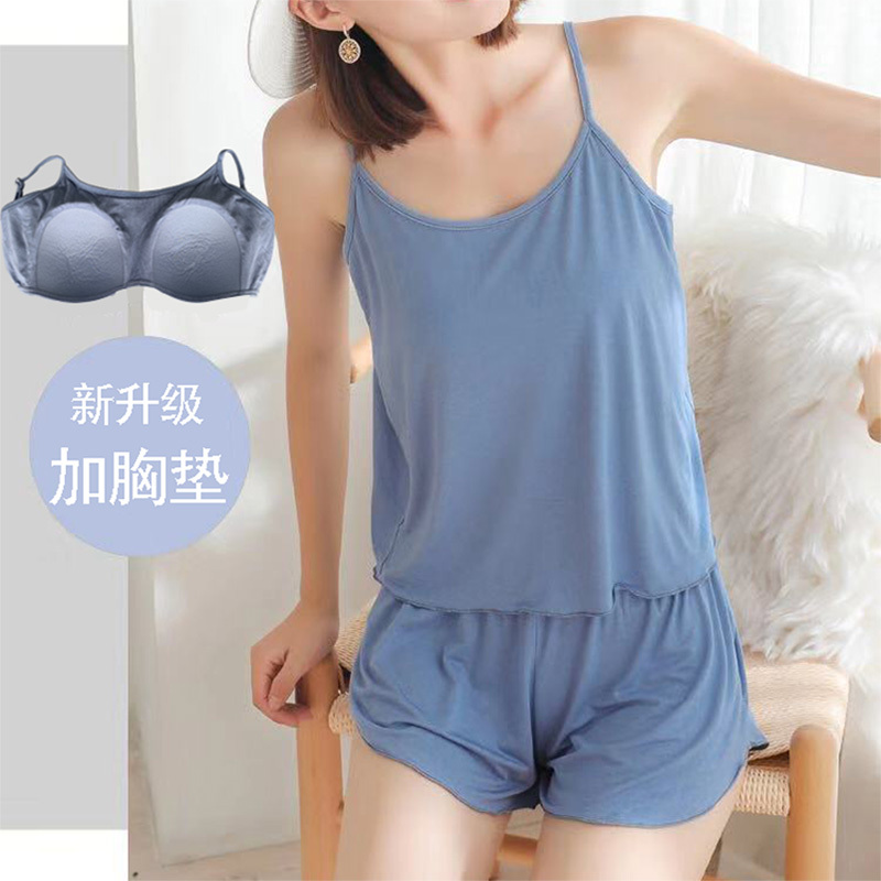 Large Size Thin Modal Camisole and Shorts Two-Piece Set with Chest Pads, Loose-Fitting Loungewear Set, Women's Summer Pajamas