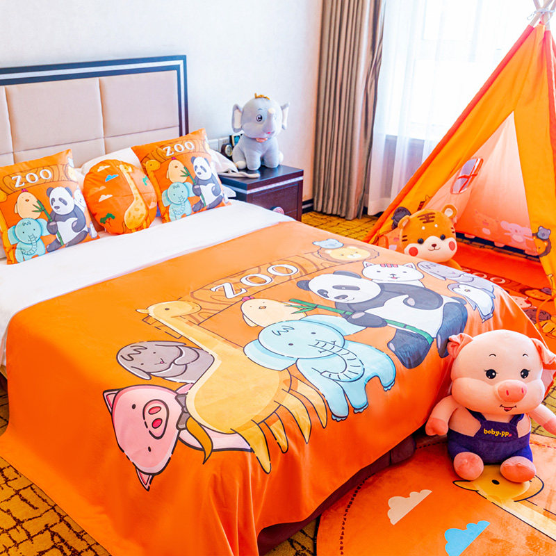 Custom Theme parent-child room Bed Tail Towels Hotel Star Vacation Hotel Bed Flag Cute Cartoon Cartoon Hug Pillow Bed Cover