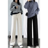 Вельветовые демисезонные штаны, бархатные повседневные брюки, высокая талия, свободный прямой крой, увеличенная толщина