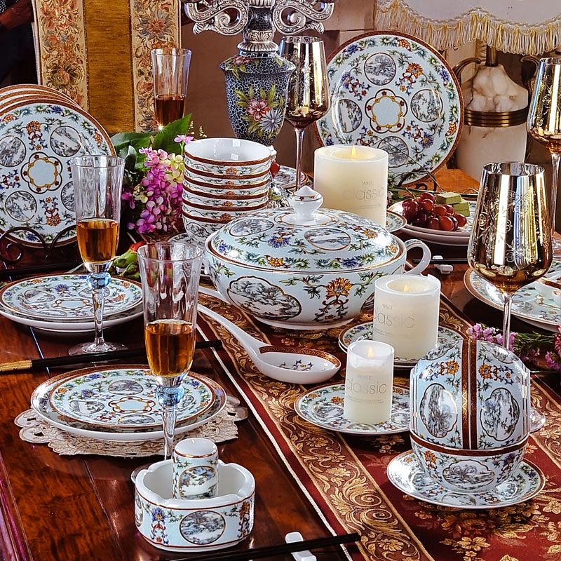 Red xin 61 head of jingdezhen porcelain tableware icing on the cake ipads cutlery set dishes European tableware ceramics