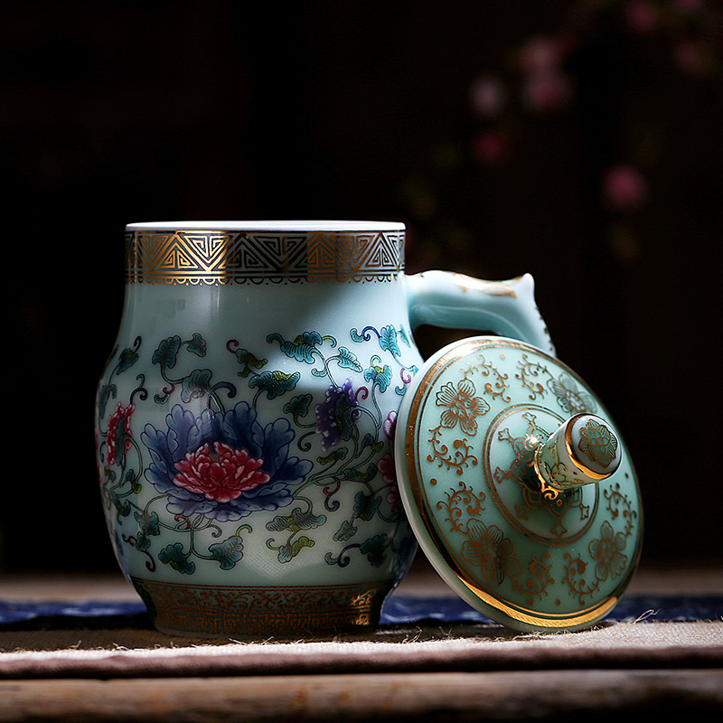 Red xin manual paint celadon office cup keller cup meeting personal cup cup with cover ceramic business