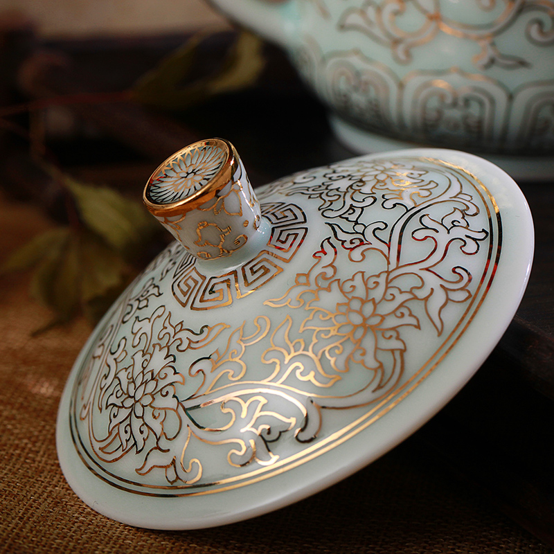 Jingdezhen ceramic cups with cover office shadow blue glaze tea cup of the big hand paint cup tea cup