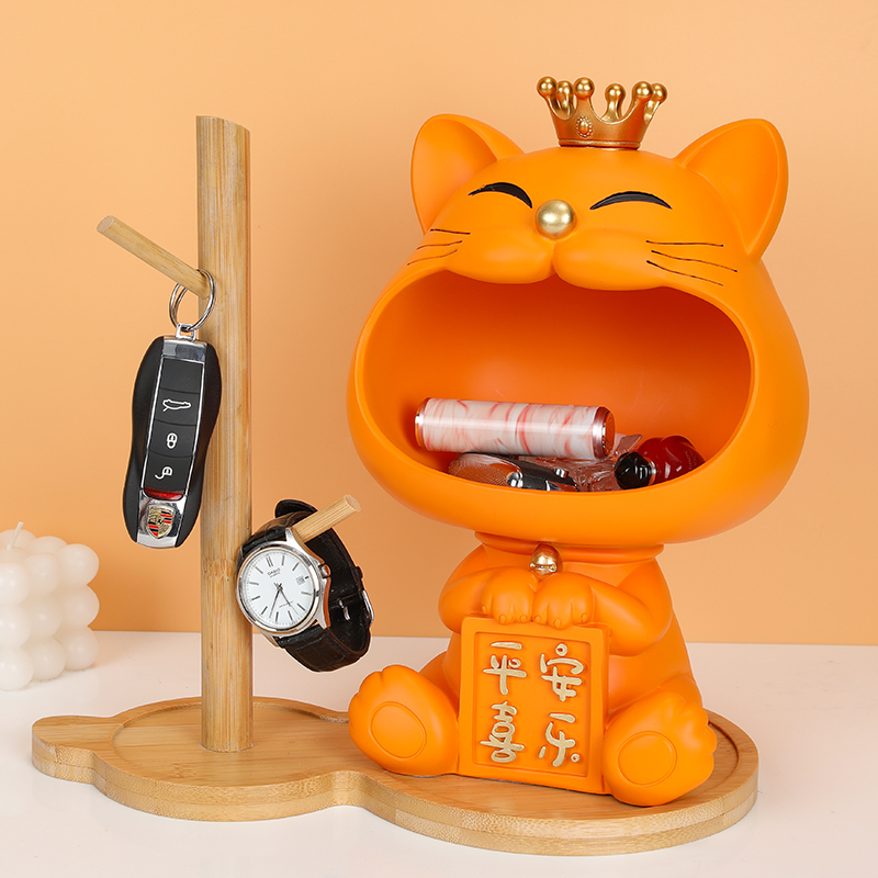 Creative Lucky Cat Key Storage Ornament for Entryway, Home, Living Room Decoration, Housewarming Gift