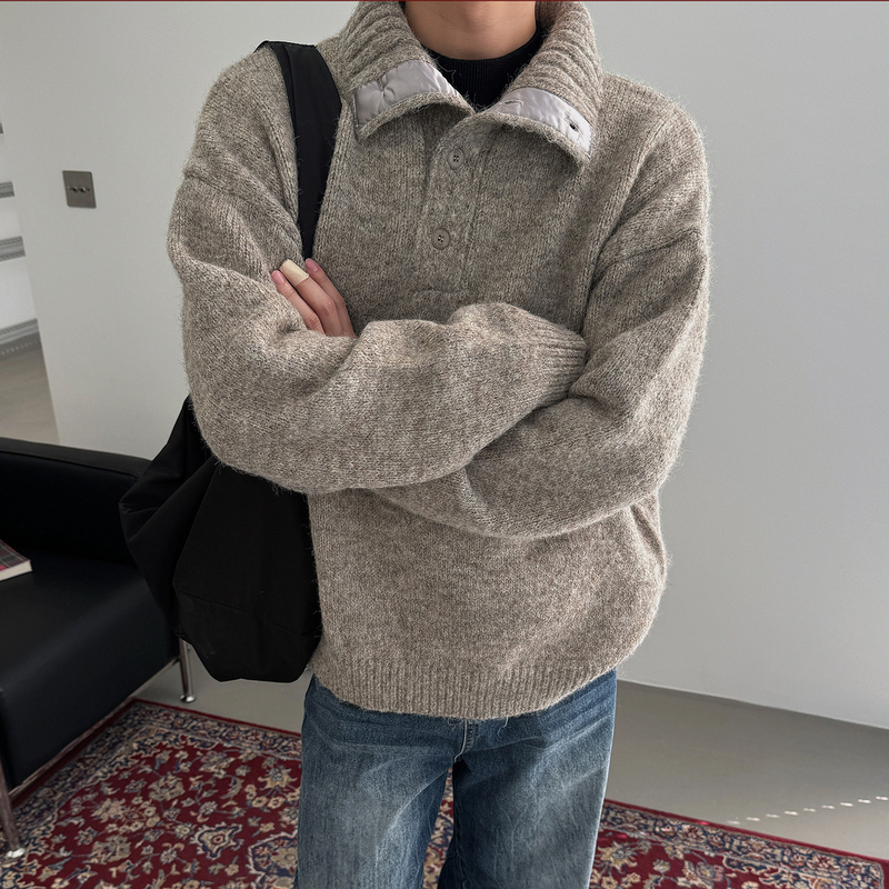 Winter Solid Color Casual Pullover Long-Sleeve Thickened Warm Simple Loose High-Neck Sweater Pullover Knitwear