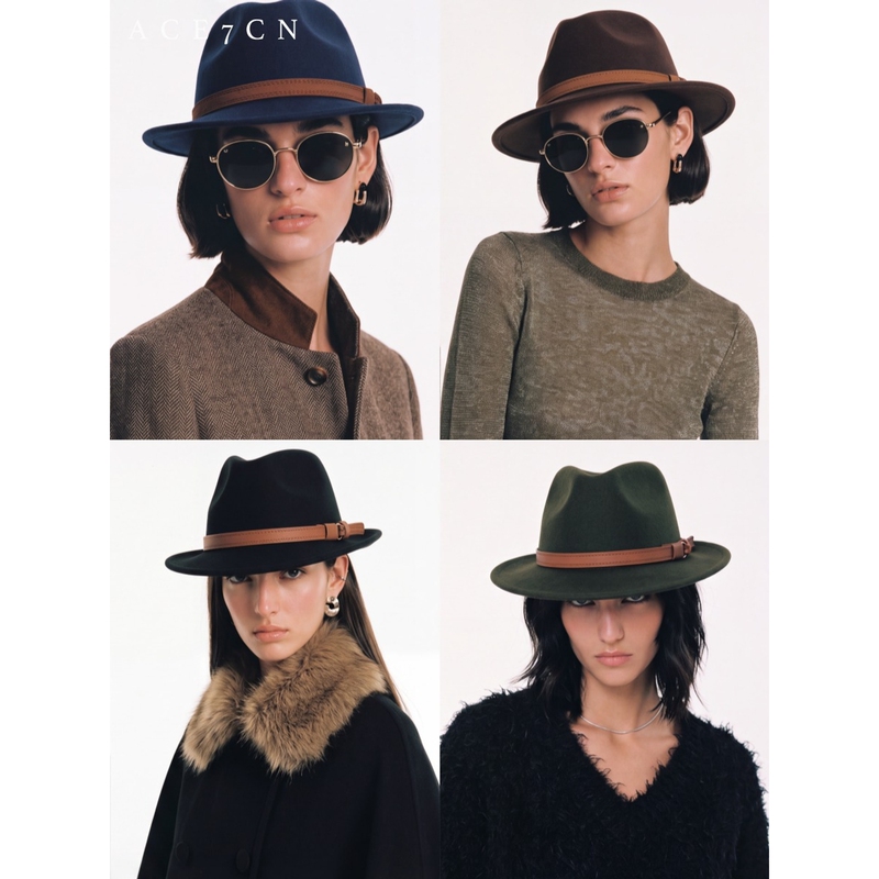Ace7Cn British Old Money Panama Hat, Vintage Western Belt Buckle Jazz Hat, Autumn and Winter Travel Style Top Hat