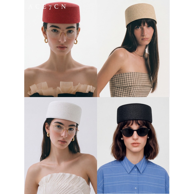 Ace7Cn British Retro Straw Pillbox Hat Round Box Hepburn Style Travel Hat