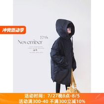 H AND E original childrens clothing girls mid-length cotton jacket thickened 2024 winter new style hooded cotton jacket