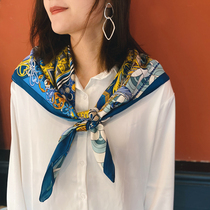 Big square scarf] Do not accept regret recommend must enter the sea pine blue twill silk scarf fashion foreign atmosphere