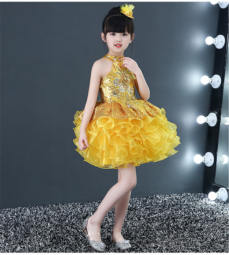 Ngày tết trẻ em pettiskirt trình diễn trang phục sequin cô gái công chúa váy khiêu vũ quần áo nhảy hiện đại váy trang phục mùa hè đầm đẹp cho be gái 7 tuổi