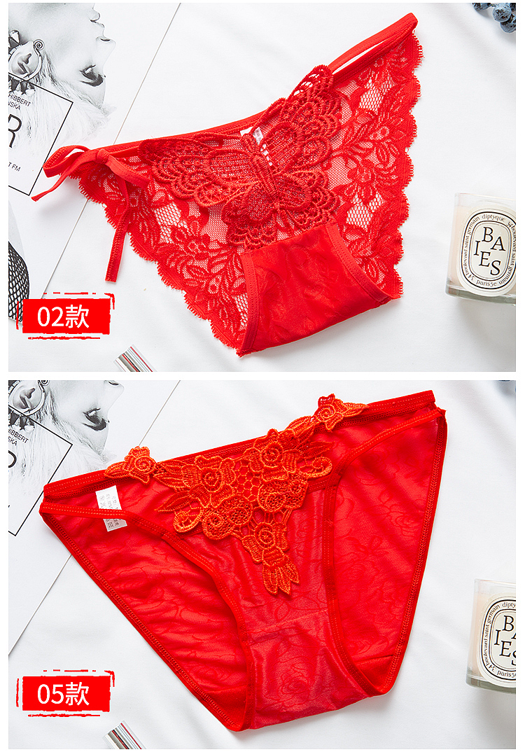 Sự ra đời của quần lót nữ màu đỏ cotton 裆 ren trong suốt eo thấp gợi cảm liền mạch siêu mỏng năm quần xì nam