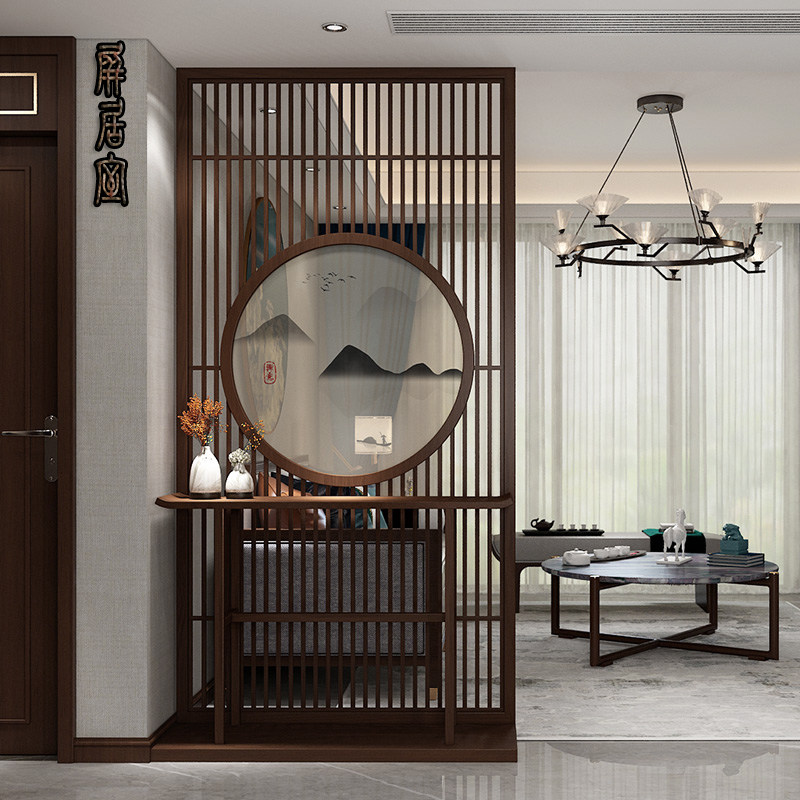 New Chinese style block screen partition wall Living room Dining room Solid wood simple home decoration Floor-to-ceiling entrance office