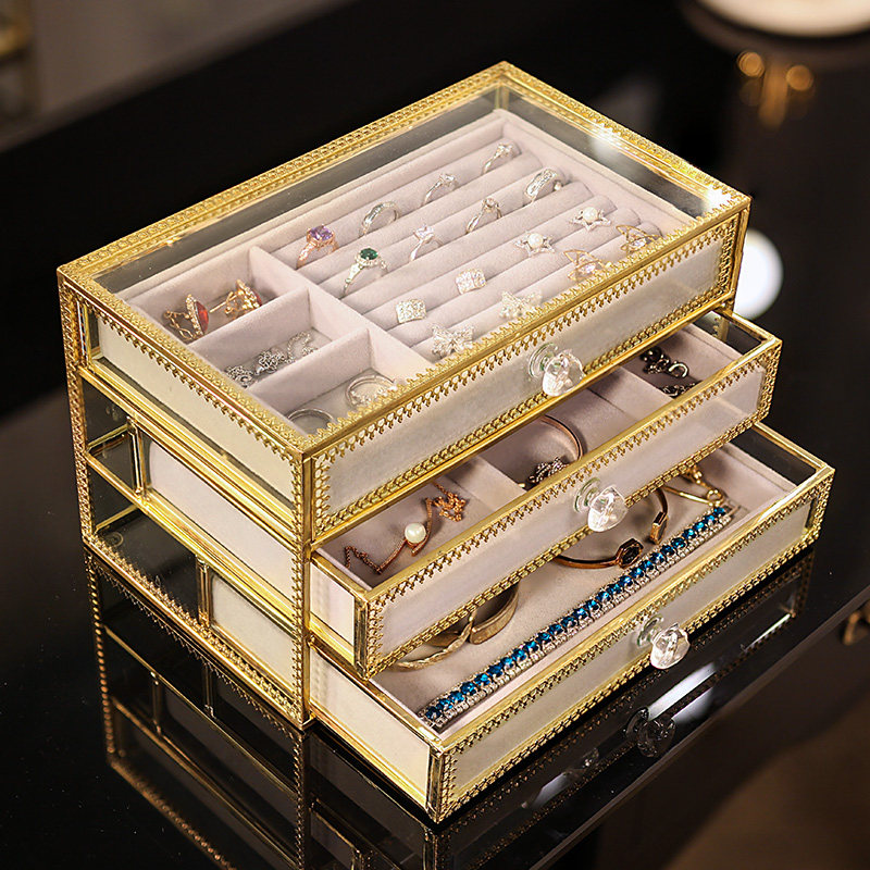 European style glass jewelry box drawer type jewelry box princess jewelry ear stud ring necklace storage box arrangement