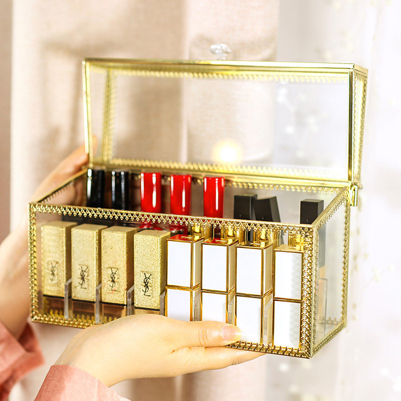 Net red glass mouth red containing box dust-proof with lid Dogg put up Cosmetic Tabletop Makeup Table Lip Glazed show Show