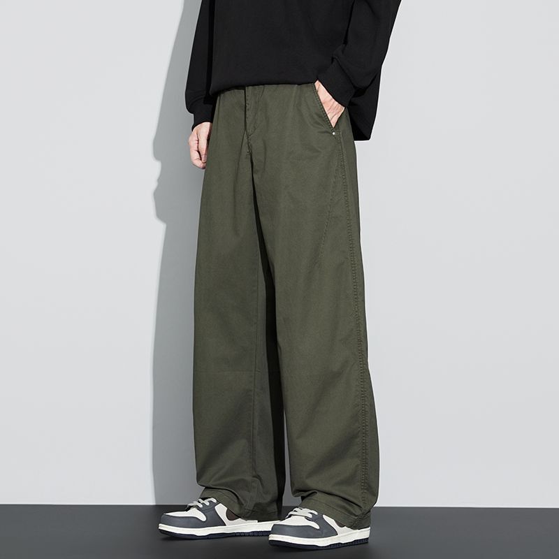 Haozhi Japanese-Style Pure Cotton Washed Casual Pants for Men, Simple Loose-Fitting Men's Pants with a Stylish Straight-Leg Design
