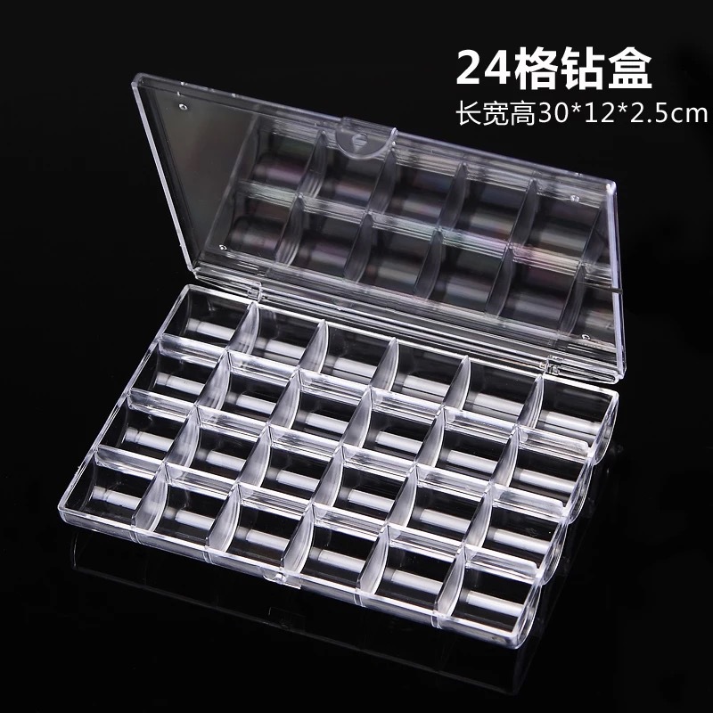 Nail Art Diamond Box Nail Art Tool Alloy Drill Storage Box Nail Rhinestone Jewelry Box 24 Grid Plastic Transparent Jewelry Box