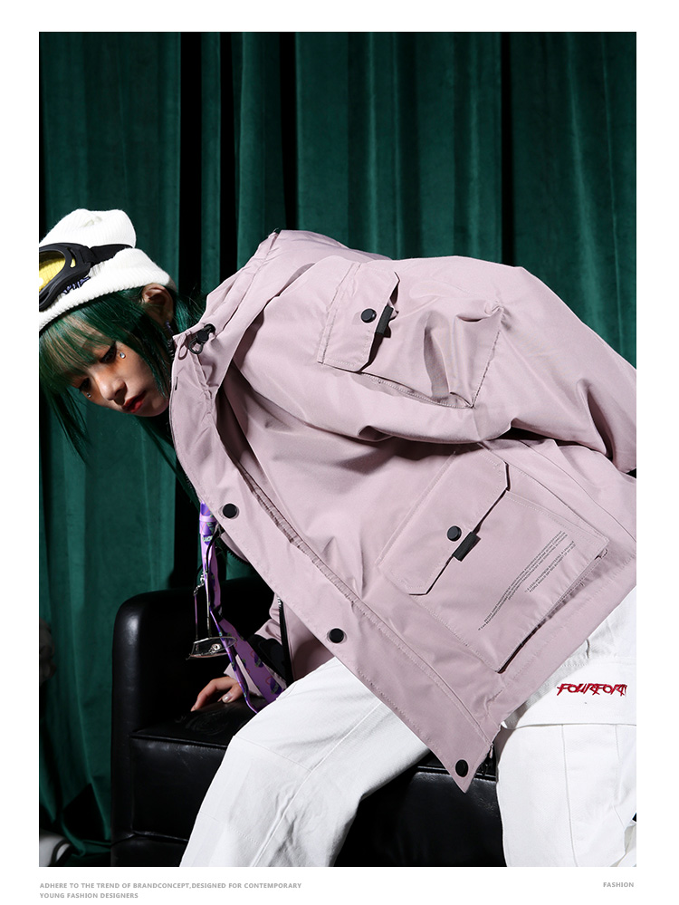 Ẩn mình trong thành phố mùa đông đường phố hip hop macaron nhiều màu áo trùm đầu lỏng cho nam và nữ áo phao dáng dài
