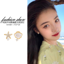 Starfish shell sterling silver earrings female 2020 New Tide Simple small earrings cute ear clip asymmetric earrings