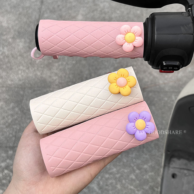 Electric Vehicle Handlebar Cover Leather Non-Slip Cute Pastoral Style Battery Car Handle Cover Retro Strap Waterproof and Anti-Fouling