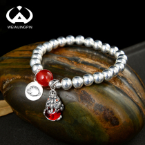 Natural single ring Red Manau leopard Leopard Bracelet Zodiac Zodiac Zodiac Tiger Year of 925 silver forwarding Pearl Energy Handstring