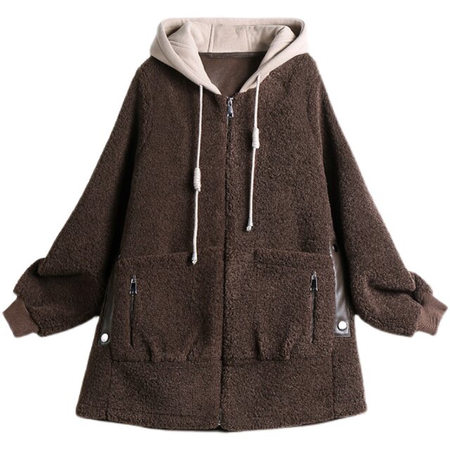 September Momo European station large size new fur one lamb wool hooded thick coat loose fat MM women's clothing