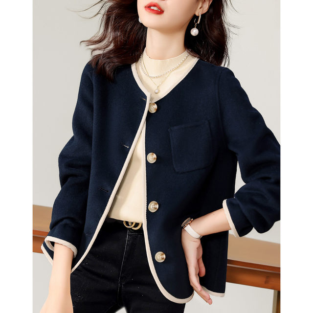 The counter withdraws the cabinet and cuts the label big brand Yudan original single export women's clothing with small fragrance and temperament short double-sided woolen coat coat