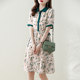 September Momo 22 summer new color doll collar short-sleeved print waist drawstring tie mid-length dress women