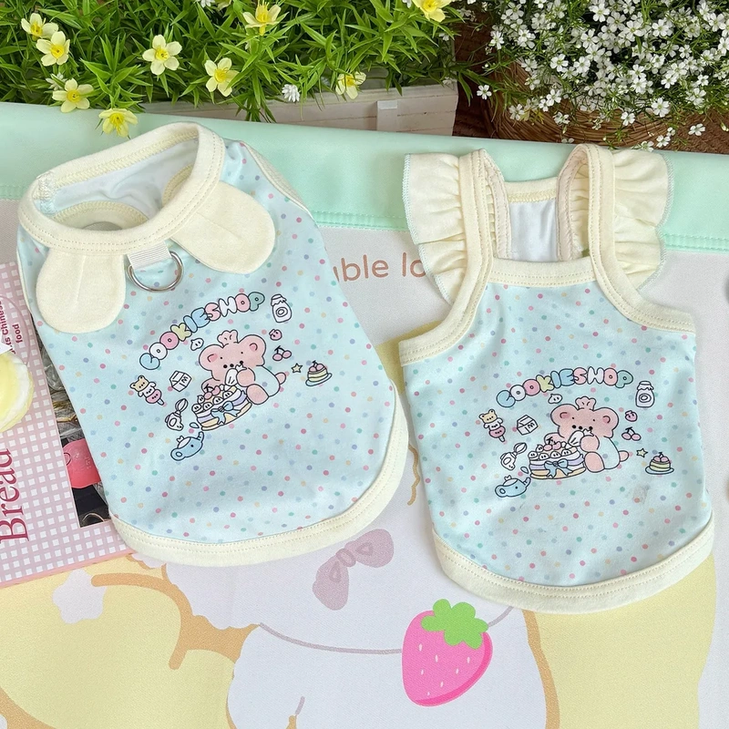 Dog Clothes Spring and Summer Thin Bear Print Vest Cat Bichon Teddy Small and Medium-Sized Puppies Pet Clothing