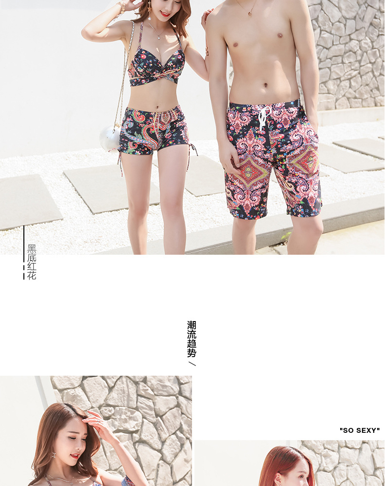 Cặp đôi đồ bơi nữ bikini ba mảnh ngực nhỏ tụ tập kỳ nghỉ Cặp vợ chồng mùa xuân nóng bỏng quần bơi bãi biển quần bơi nam đồ đôi nam nữ đi biển