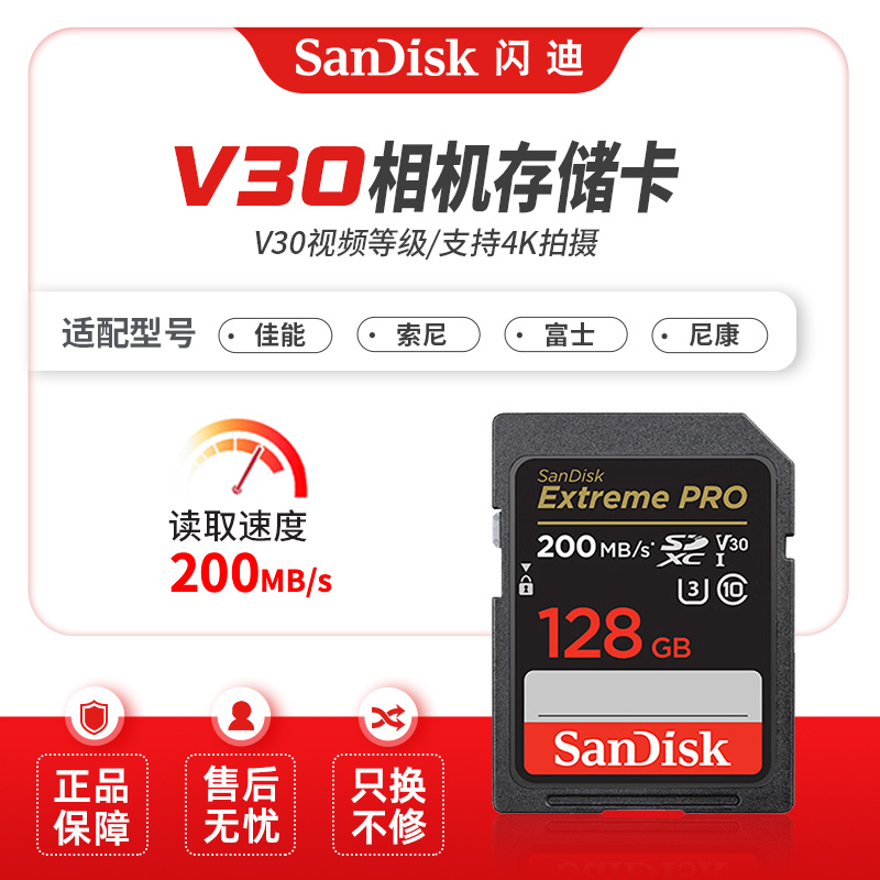 Sandisk Sd Card 128g Suitable for Nikon Z30, Sony A7M4, Canon R5R6, Fuji Xt50 Storage Camera Memory