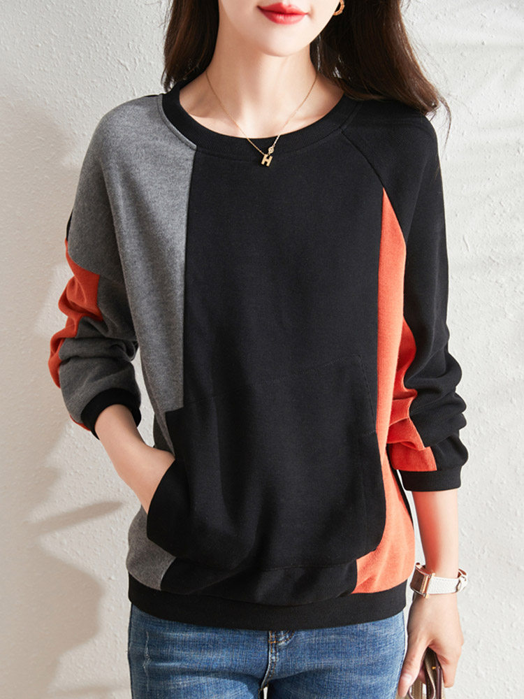 Foreign Trade Only Italian Women's Wear Export External Single Cutting Tail Single Clip Line Color Splicing Round Linked Sweater