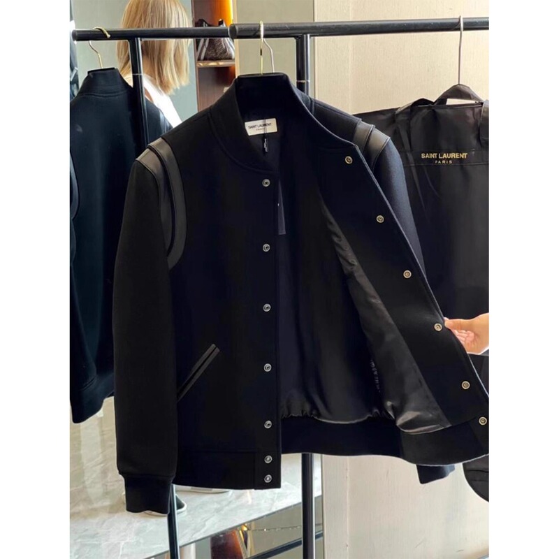 Black Leather and Wool Blend Jacket for Men, Autumn and Winter, Stylish and Cool, Padded and Thickened Baseball Jacket, Cleanfit Short Coat for Men Black Leather and Wool Blend Jacket for Men, Autumn and Winter, Stylish and Cool, Padded and Thickened Baseball Jacket, Cleanfit Short Coat for Men