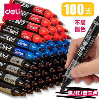 100 Deli Black Oil-Based Markers, Large Capacity, Thick Tip, Waterproof, Non-Fading, Quick-Drying, Wholesale Graffiti and Courier Pens