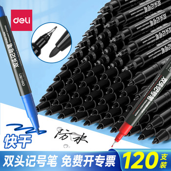 60 Deli Dual-Tip Markers, Black, Fade-Resistant, Waterproof for Construction Sites, Oil-Based, Thick and Thin Tips, Red Marker, Quick-Drying, Blue Marker, Graffiti Pen, Non-Erasable