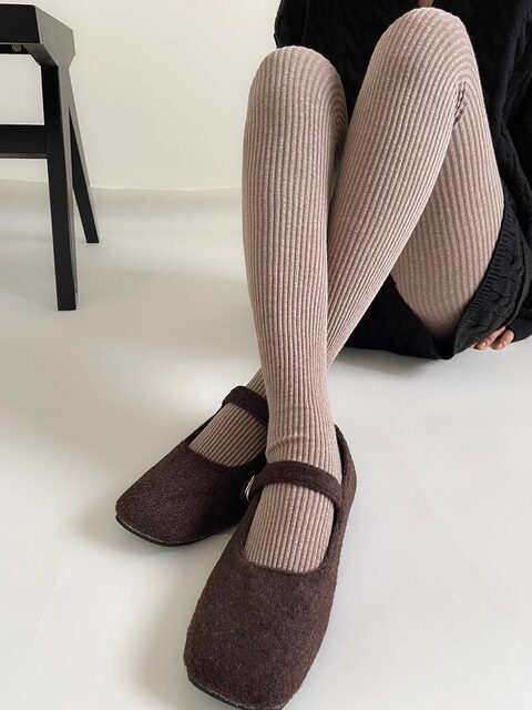 Miu Gray Threaded Pantyhose Women's Spring and Autumn Outerwear Vertical Striped Roman Pattern Slimming Beautiful Legs High-end Bottoming Pantyhose