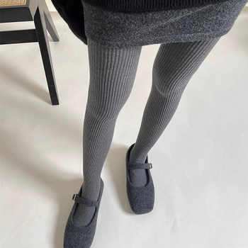 Miu Gray Ribbed Pantyhose for Women, Spring and Autumn, Vertical Stripe Roman Pattern, Slimming, Beautiful Legs, High-End Leggings