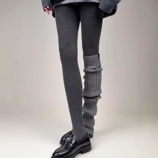 Miu Gray Ribbed Tights for Women, Autumn and Winter, Warm, Ribbed Roman Pattern, Slimming, Beautiful Legs, Leggings for Spring and Autumn