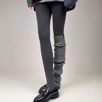 Miu Gray Ribbed Tights for Women, Autumn and Winter, Warm, Ribbed Roman Pattern, Slimming, Beautiful Legs, Leggings for Spring and Autumn
